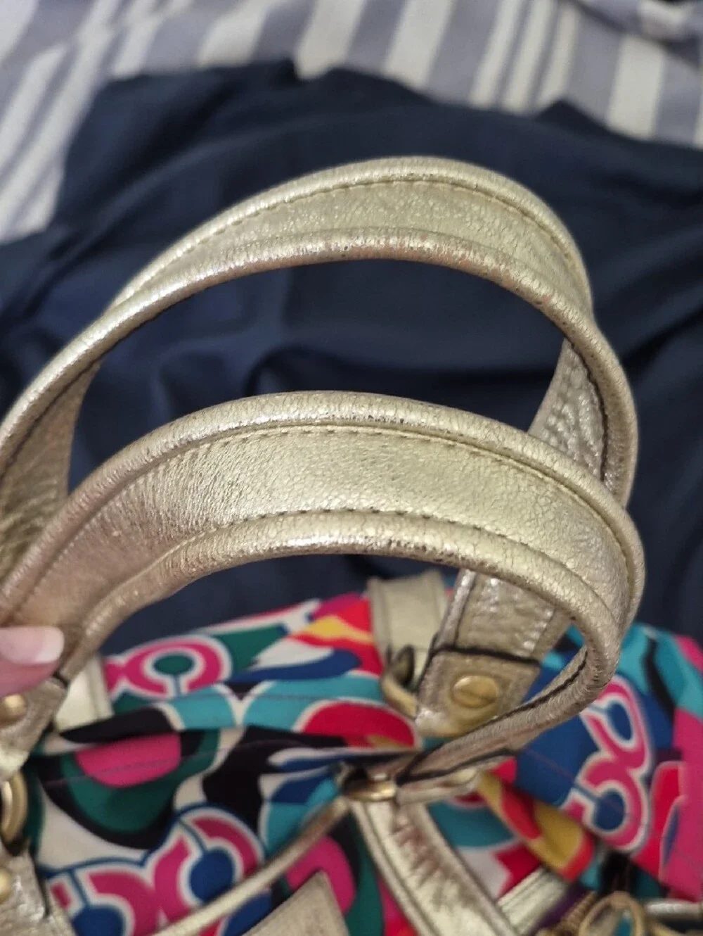 Coach Multicolor Circular Print Shoulder Bag with Gold Straps